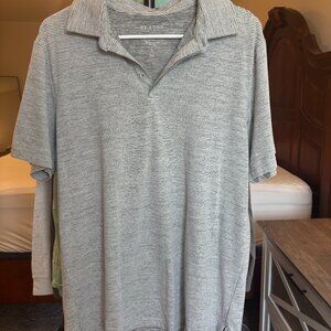 01 Algo Men’s L Gray White Stripe Polo NWOT